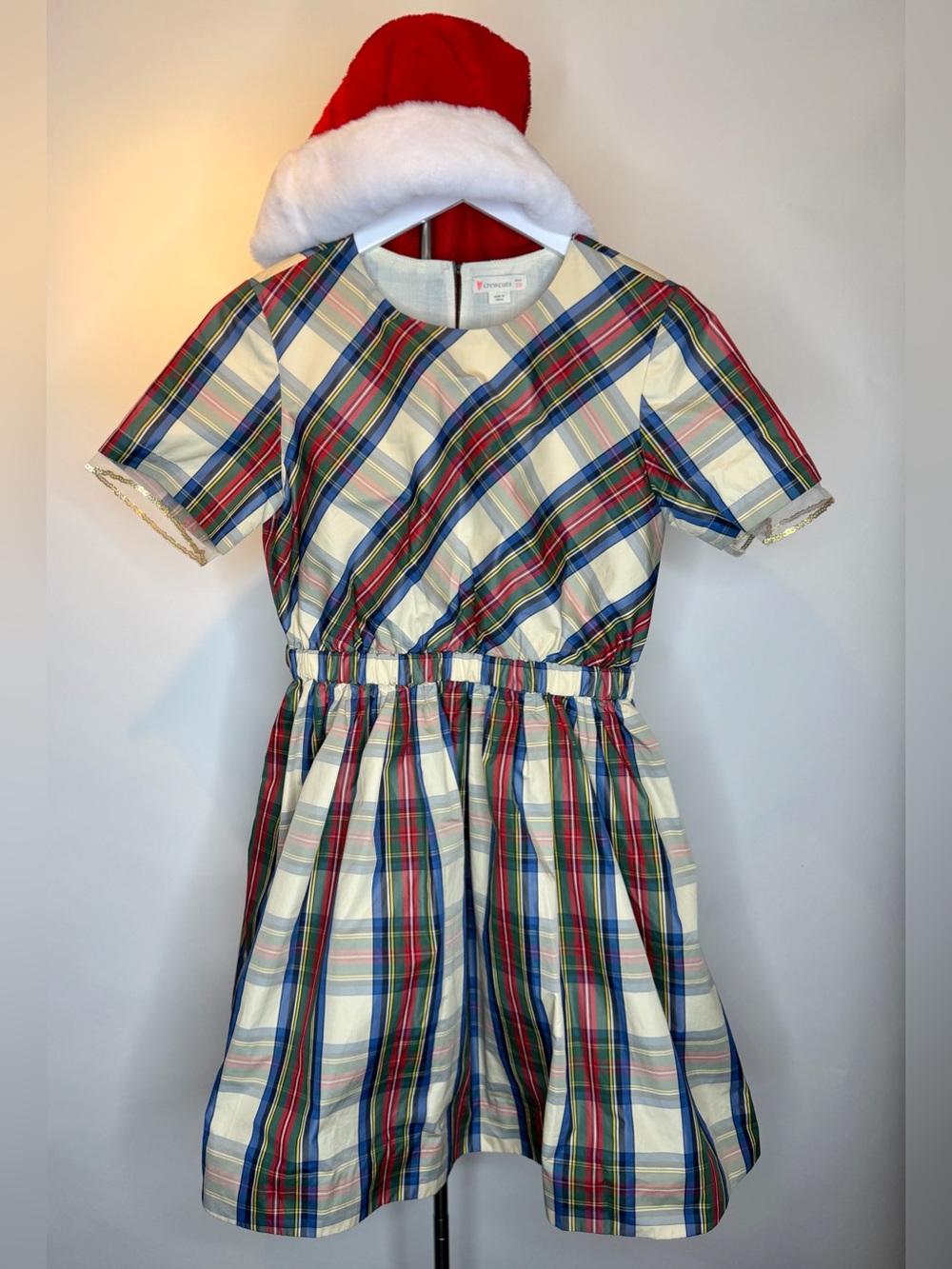 Crewcuts Girls Plaid Holiday Dress Gold Trim